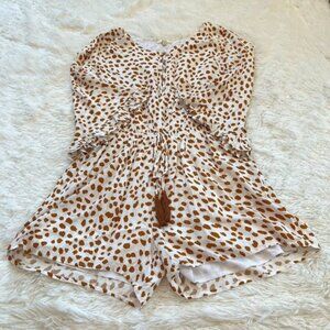 KOri America Romper Small Animal Print Drawstring Waist Pocket Boho Ruffle 15348